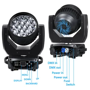 High Quality 19Pcs 15W Led Aura Zoom Wash Moving Head Light RGBW 4in1 Stage Lighting