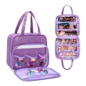 娃娃手提包手提箱悬挂收纳袋储物袋，带6个透明窗口口袋娃娃展示盒