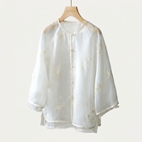 Cardigan en organza 100% soie de mûrier pour femme, double couche, broderie transparente, dentelle, style chinois, protection solaire