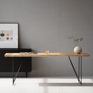 Table de salle à manger rectangulaire en chêne massif à bords naturels, deux pièces, multi-pièces, style vintage du milieu du siècle, pour bureau et salle d'étude - Product Image 4