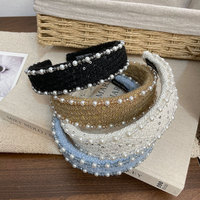 Serre-tête rembourré en tweed avec garniture de perles pour femme, bandeau large à sequins, accessoires de cheveux élégants et tendance, personnalisable directement de l'usine