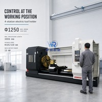 Mesin Bubut CNC Tugas Berat CK61125 Mesin Bubut Horizontal untuk Pemotongan Logam, Pemesinan Flensa Poros Besar dan Silinder