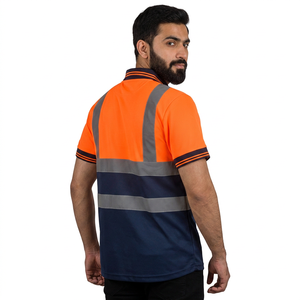 <b>Orange</b> Black Accents Reflective High Visibility Breathable Unisex Casual Work <b>Polo</b> T-shirts Outdoor Activities Customizable - Product Image 1