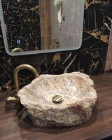 Évier de salle de bain en pierre composite de marbre de qualité supérieure pour des améliorations de salle de bain économiques