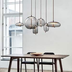 Schlichte LED-Hängeleuchte aus gedrehtem Seil und Glas, kreativer Kronleuchter aus rauchgrauem Glas für Küche und Restaurant - Product Image 6