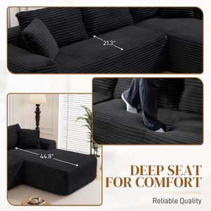 Canapé d'angle en velours côtelé moderne, compressé et sans structure, en forme <span class=keywords><strong>de</strong></span> nuage, avec chaise longue, pour petits espaces, usage domestique et villa, à faible coût d'expédition - Product Image 3