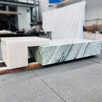 Ensemble de tables basses gigognes en quartzite Green Galaxy et onyx blanc, table centrale géométrique en pierre naturelle