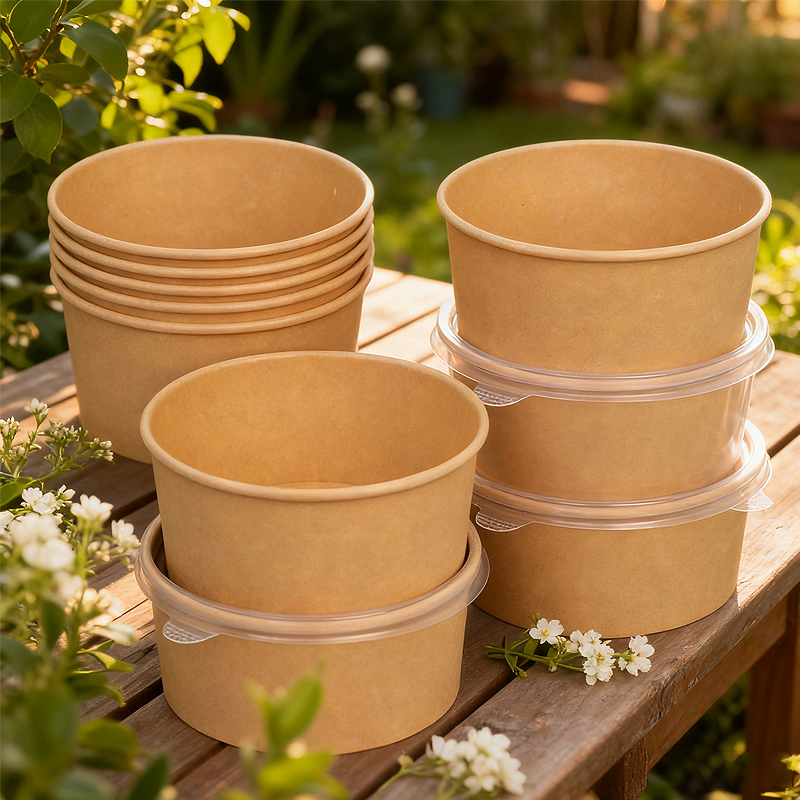 Disposable 26oz Kraft Paper Bowl With Lid Takeaway Lunch Packing Bucket for Takeout Food Paper Plates & Bowls E-co Friendly