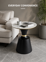 Table basse moderne en dalle de roche ronde, avec piétement en fer noir superposé, durable et écologique, pour salon, fabrication directe usine OEM/ODM