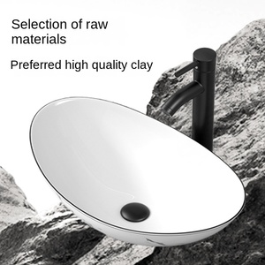 Fregadero de piedra de lavabo de mesa integrado de cerámica redonda para el hogar del Hotel con instalación de mostrador superior para lavabo de Arte de baño - Product Image 3