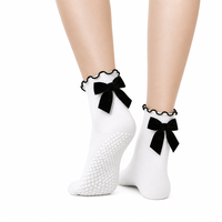 Chaussettes de yoga antidérapantes personnalisées avec logo et nœud pour femmes, chaussettes de Pilates et de barre avec grip, chaussettes de fitness antidérapantes en coton