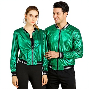 Blouson Bomber Unisexe Vert en PU Enduit, Fermeture Éclair Sportive, Manches Classiques, Vêtement d'Hiver, Doublure en Soie, Imperméable, Logo Avant - Product Image 1