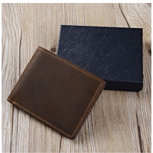 New Arrival Genuine Crazy Horse Leather RFID Blocking Vintage Short Open Closure Polyester Lining Wallets for Men - Product Image 4