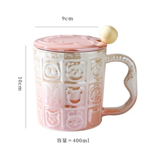 แก้วเซรามิกรูปสัตว์น่ารัก 400 มล. แก้วน้ำสำหรับใช้ที่บ้านหรือที่ทำงาน แก้วกาแฟสำหรับมื้อเช้า พร้อมฝาปิดและกล่องของขวัญสำหรับคู่รัก - Product Image 3