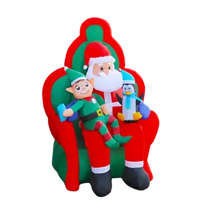 6ft Santa On The Couch With Penguins And Elves Inflatable Christmas Decorations For Outdoor Party And Yard Decor Xmas Supplies