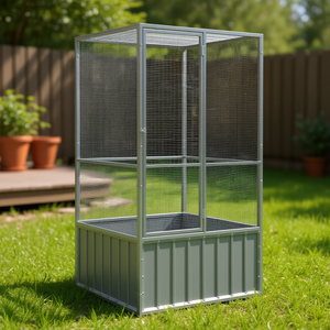 กรงนกเหล็กชุบสังกะสี 43.7x42.1x83.3 นิ้ว สีเทา อุปกรณ์สำหรับนกในร่มที่ทนทาน - Product Image 2