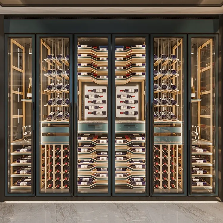 Customized luxury commercial free standing wine storage cabinet glass wine cellar wine fridge