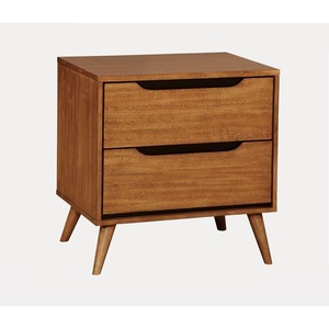 Mid Century Modern Oak Nightstand <b>2</b> <b>Drawer</b> Bedside Table Solid Wood Round Tapered Legs Bedroom Furniture - Product Image 5