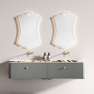 Nouvelle arrivée, meuble de salle de bain mural au design moderne, résistant à l'eau, lavabo en céramique, meuble de toilette de luxe à double vasque pour villa - Product Image 1