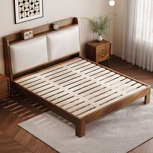 Cama King Size Moderna Minimalista de Madera Maciza de 1.8M con Cabecera Tapizada, Muebles de Dormitorio - Product Image 2