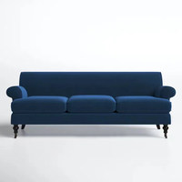 Französischer Vintage Amerikanischer Landhausstil Blaues Samt-Stoffsofa mit Schwammfüllung Dreisitzer für Wohnzimmer
