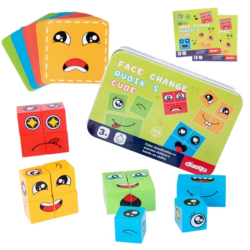 Bloques de construcción de cubo de puzle a juego para niños, juguete de aprendizaje de ideas lógicas, con frases de madera a juego