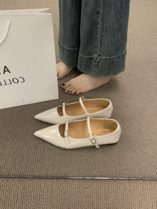 Zapatos de Tacón Alto con Doble Correa y Punta Puntiaguda, Zapatos Mary Jane Formales para Mujer, Verano Otoño, Aumento de Altura, Hebilla de Cuero Genuino, 5.5 cm - Product Image 3