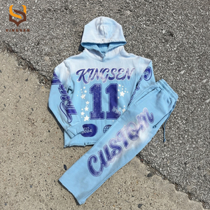 Conjunto de Sudadera con Capucha y Pantalones de Chándal Cortos con Cremallera, Estampado Desgastado por el Sol, Lavado Ácido, Estilo Vintage, Personalizado para Otoño - Product Image 1