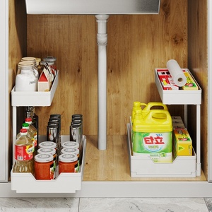 Étagère coulissante à 2 niveaux pour épices de cuisine Organisateur sous l'évier pour armoire de cuisine <span class=keywords><strong>Tiroir</strong></span> de <span class=keywords><strong>rangement</strong></span> - Product Image 5