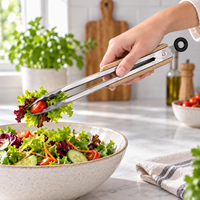 Pinces alimentaires en acier inoxydable en gros avec manche en bois pour la cuisine, le service de table, les barbecues, le camping et les outils de cuisson, pinces de grillade