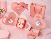 Roze hartvormige sieradendoos, Valentijnsdag ketting oorbellen verpakkingsdoos voor bruiloft jubileum verjaardag cadeau