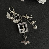 Porte-clés Gothique Punk Métal Esthétique Sombre, Breloque Chat Noir, Cadre, Aile, Cœur, Cadenas, Pendentif de Sac Multi-Pampilles, Porte-clés Fille Alternative