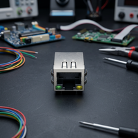 Connecteur RJ45 femelle 8P8C à angle droit, contact inversé, boîtier en laiton plaqué or, jack modulaire DIP 13.4H, vert-jaune pour données