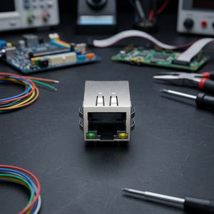 Conector Modular RJ45 Hembra de Ángulo Recto 8P8C, Contacto Inverso, Carcasa de Latón Chapado en Oro, DIP 13.4H, Verde-Amarillo para Datos - Product Image 3