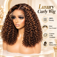 Prix d'usine Perruque de cheveux humains vierges birmans bruts, densité 300%, SDD Pixel Curl, Lace Frontal 13x4, entièrement nouée à la main, bouclée profonde