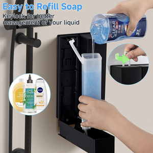 ZHUO AO Dispenser <span class=keywords><strong>da</strong></span> Parete Grande a 2 Scomparti 400ML per Shampoo e Balsamo, Nero, per Bagno e Hotel, Senza Foratura - Product Image 3