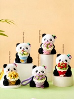 Porte-clés Bouquet Panda en Peluche, Fleur au Crochet Fait Main, Breloque de Sac Panda, Boîte Cadeau, Souvenir Culturel Chinois