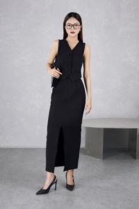 Elegant / Office Lady / Vintage Minimal Maxi Standard Vietnam Solid High Waist Elegant Front-<b>Slit</b> <b>Midi</b> <b>Skirt</b> KV27 - Product Image 4