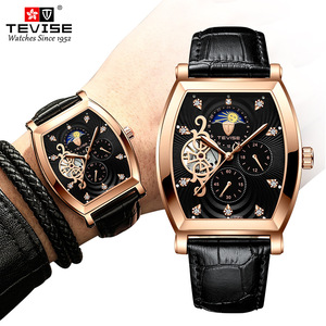 Montre automatique de haute qualité, montre de luxe avec boîtier carré, bracelet en cuir, montre pour homme - Product Image 6
