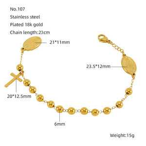Bracelets religieux en acier inoxydable 316L plaqué or 14k 18k avec breloques, chapelet, bracelet Vierge Marie pour femmes et hommes - Product Image 5