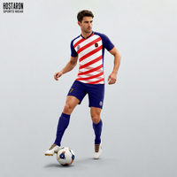 HOSTARON Kustomisasi Grosir Kaos Sepak Bola Warna Biru Navy Ungu untuk Remaja, Desain Sublimasi Sendiri, Set Seragam Sepak Bola untuk Dewasa