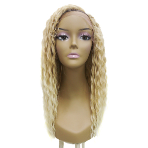 Nouveautés Perruque synthétique frontale en dentelle HD pré-épilée, bouclée, lisse crépue, ondulée, avec mèches blond miel, dentelle transparente, couleur 613 - Product Image 5