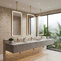 Kingstin Miroir LED Suspendu Îlot SDB | Tactile Dimmable Anti-buée | Tige Sur Mesure Projets Hôtels