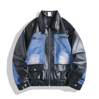 Blouson Bomber Homme Oversize Vintage en Jean et Cuir PU Patchwork Grande Taille Streetwear Tendance avec Fermeture Éclair Style Motard