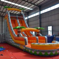 Structure gonflable commerciale pour jardin, avec toboggan aquatique tropical en PVC marbré, château sauteur et piscine