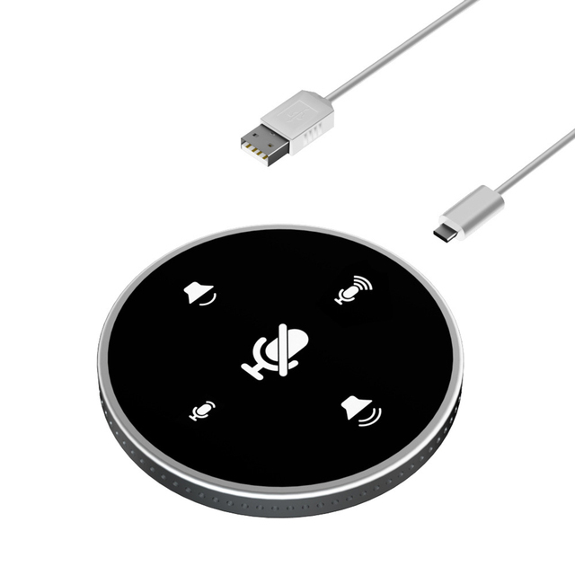 USB Desktop Omnidirectional Condenser Microphone 360 Degree Wired Computer Mic with Mute/Volume Function Speaker for Conference