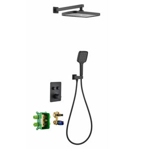 Modern Brass Black Constant Temperature Concealed Shower with 2 Function Rainforest Bathroom Shower Set - Product Image 2