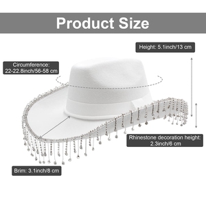 Cappello da Cowgirl in stile occidentale da <span class=keywords><strong>donna</strong></span> con frange di strass a tesa larga cappello da Cowboy per feste natalizie e festival musicali Y767 - Product Image 3