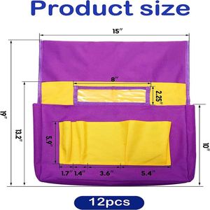 Organisateur de chaise de classe jaune en gros, pochette élastique pour dossier de chaise, rangement pour chaise d'étudiant, pour fournitures de bureau et scolaires - Product Image 2