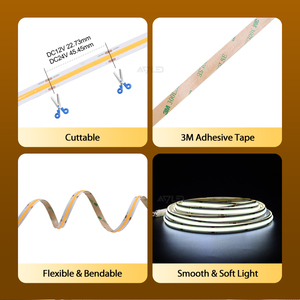 ความหนาแน่นสูง COB LED ริบบิ้นเทป DC12 V/24 V 528LEDs 10 มม.IP20 15 W/M สีขาว/สีขาว Dotless ยืดหยุ่น Strip Controller - Product Image 4